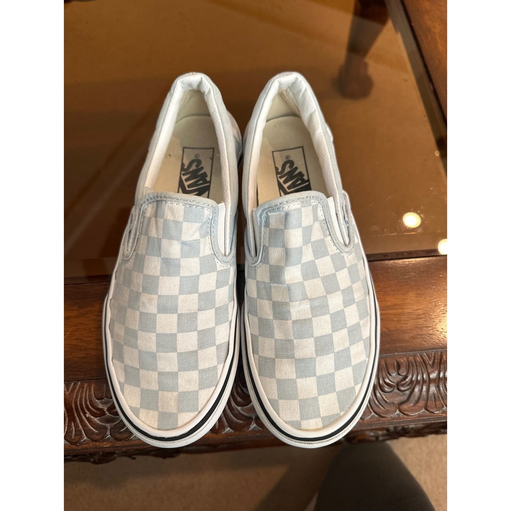 Vans Checkerboard Slip-On Sneakers in Light Blue and White